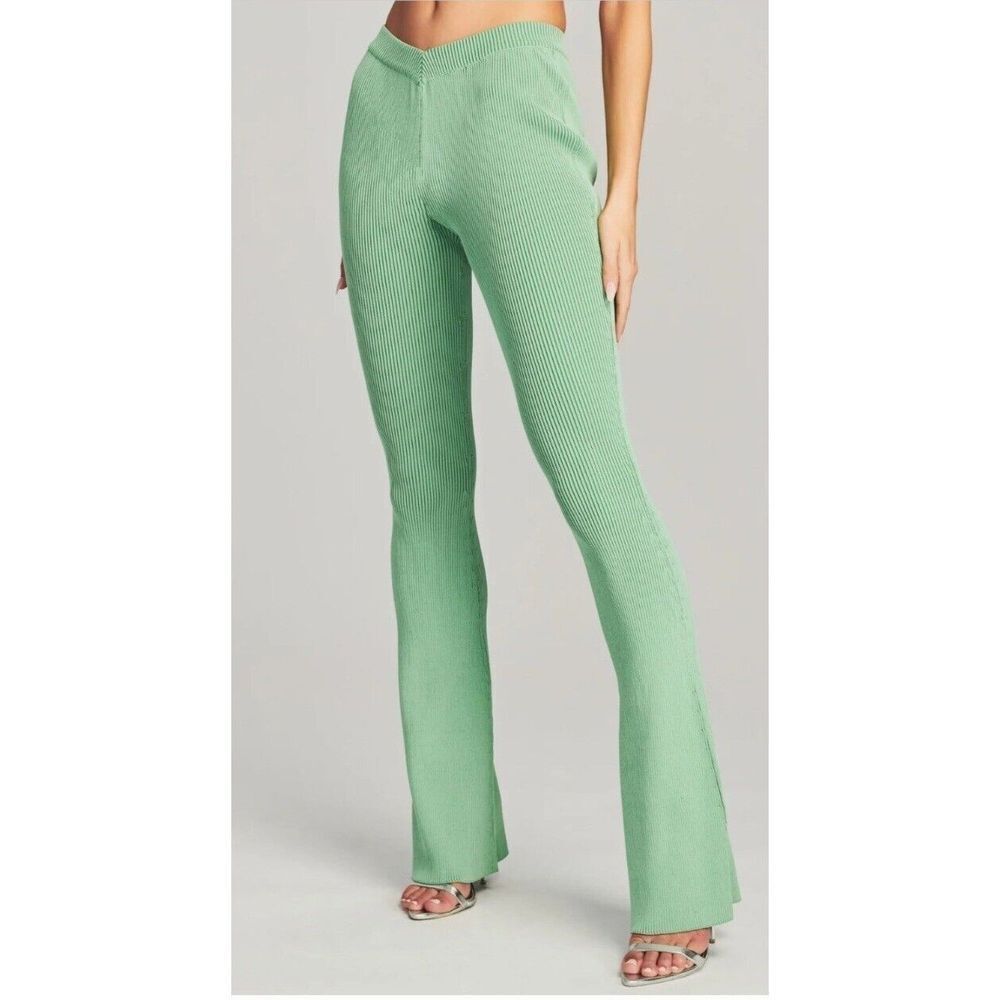 SER.O.YA Mint Green Ribbed Flare Leggings